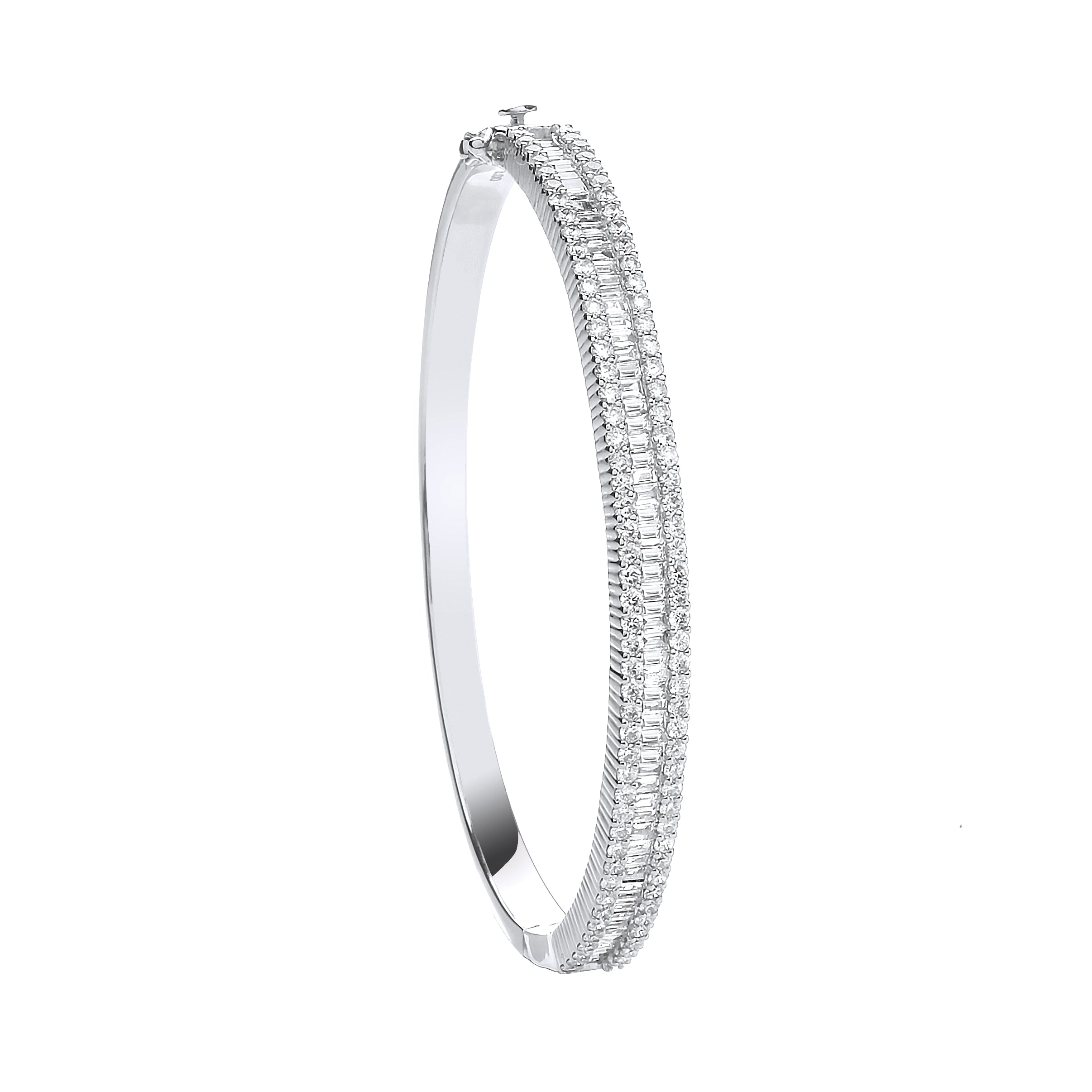 18ct White Gold 3.00ct Baguette & Brilliant Cut Diamond Half Eternity Bangle