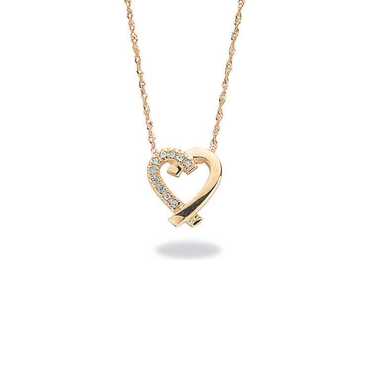 9ct Yellow Gold 0.05ct Diamond Heart Pendant with 18in/45cm Chain