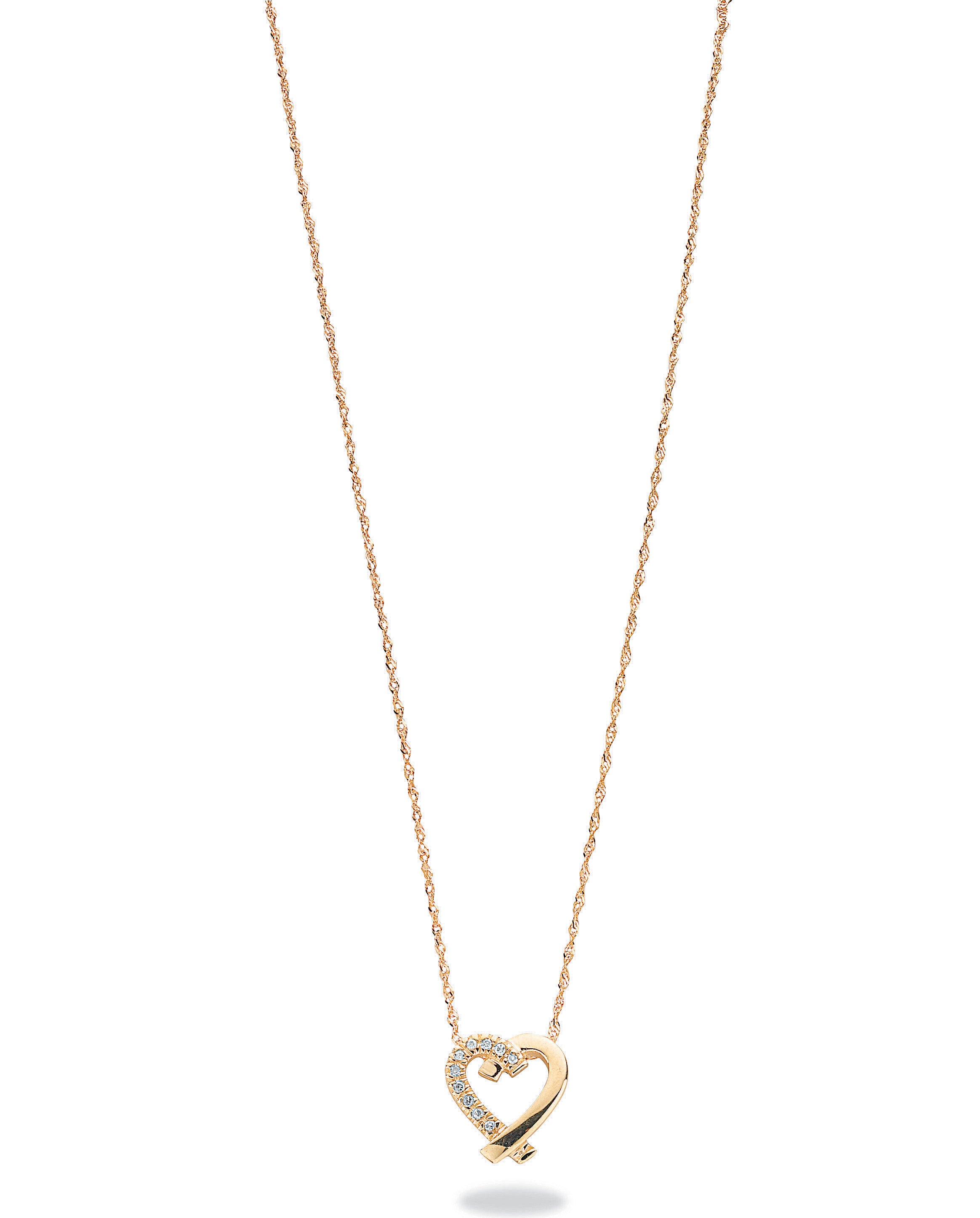 9ct Yellow Gold 0.05ct Diamond Heart Pendant with 18in/45cm Chain