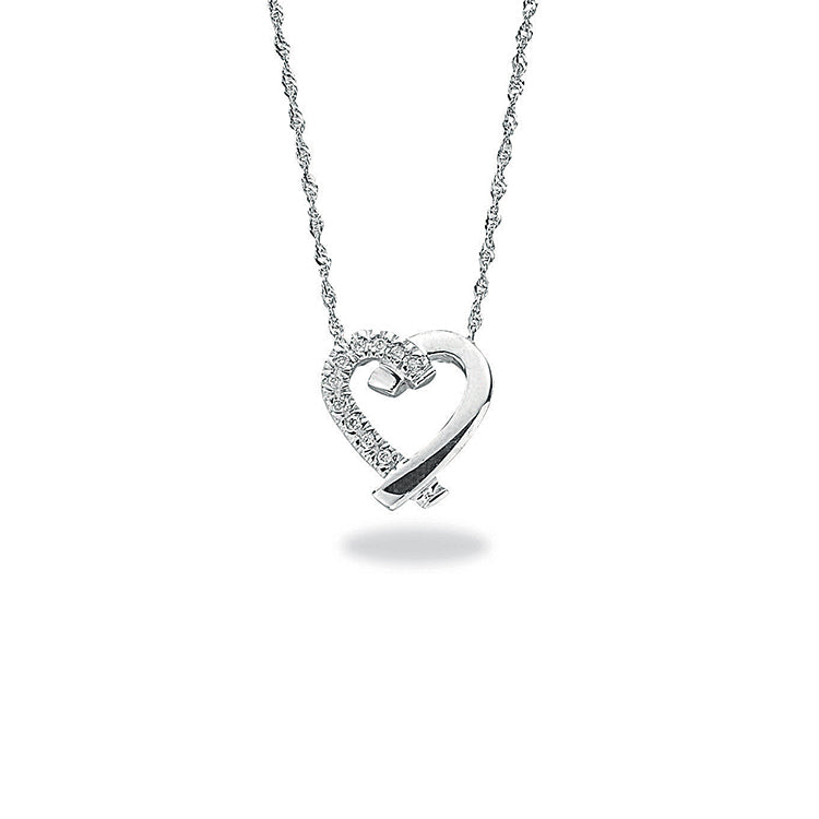 9ct White Gold 0.05ct Diamond Heart Pendant with 18in/45cm Chain