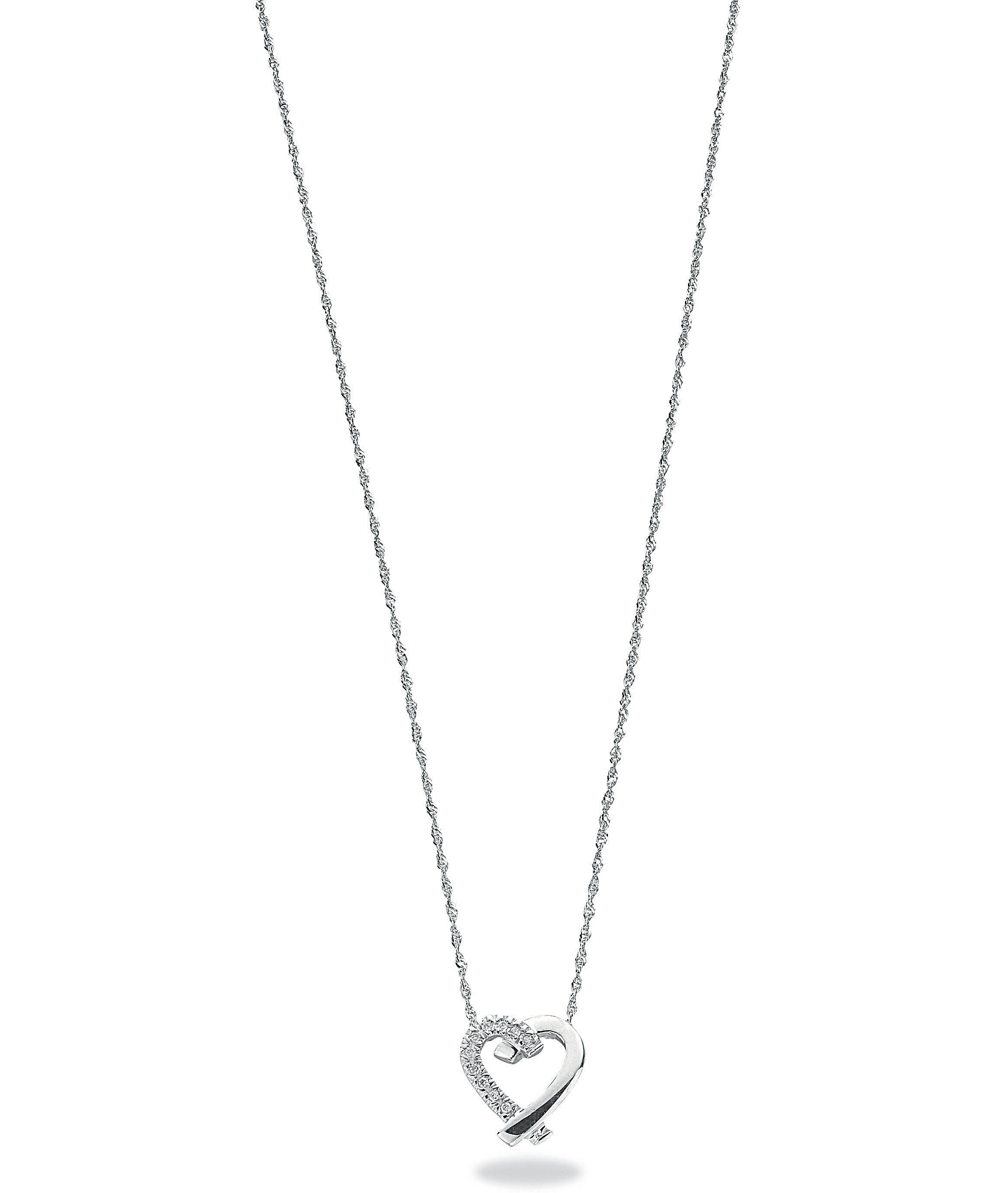 9ct White Gold 0.05ct Diamond Heart Pendant with 18in/45cm Chain