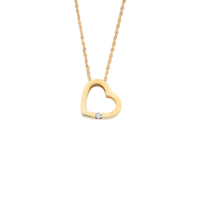 9ct Yellow Gold 0.04ct Diamond Heart Pendant with 18in/45cm Chain