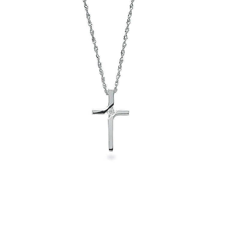 9ct White Gold 0.04ct Diamond Cross Pendant with 18in/45cm Chain