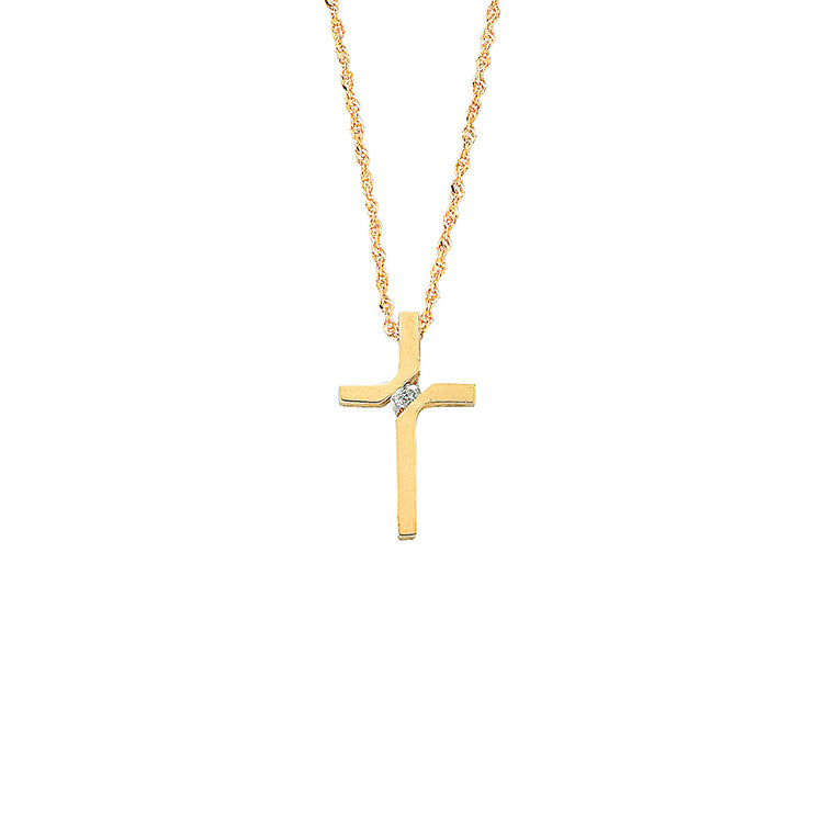 9ct Yellow Gold 0.04ct Diamond Cross Pendant with 18in/45cm Chain