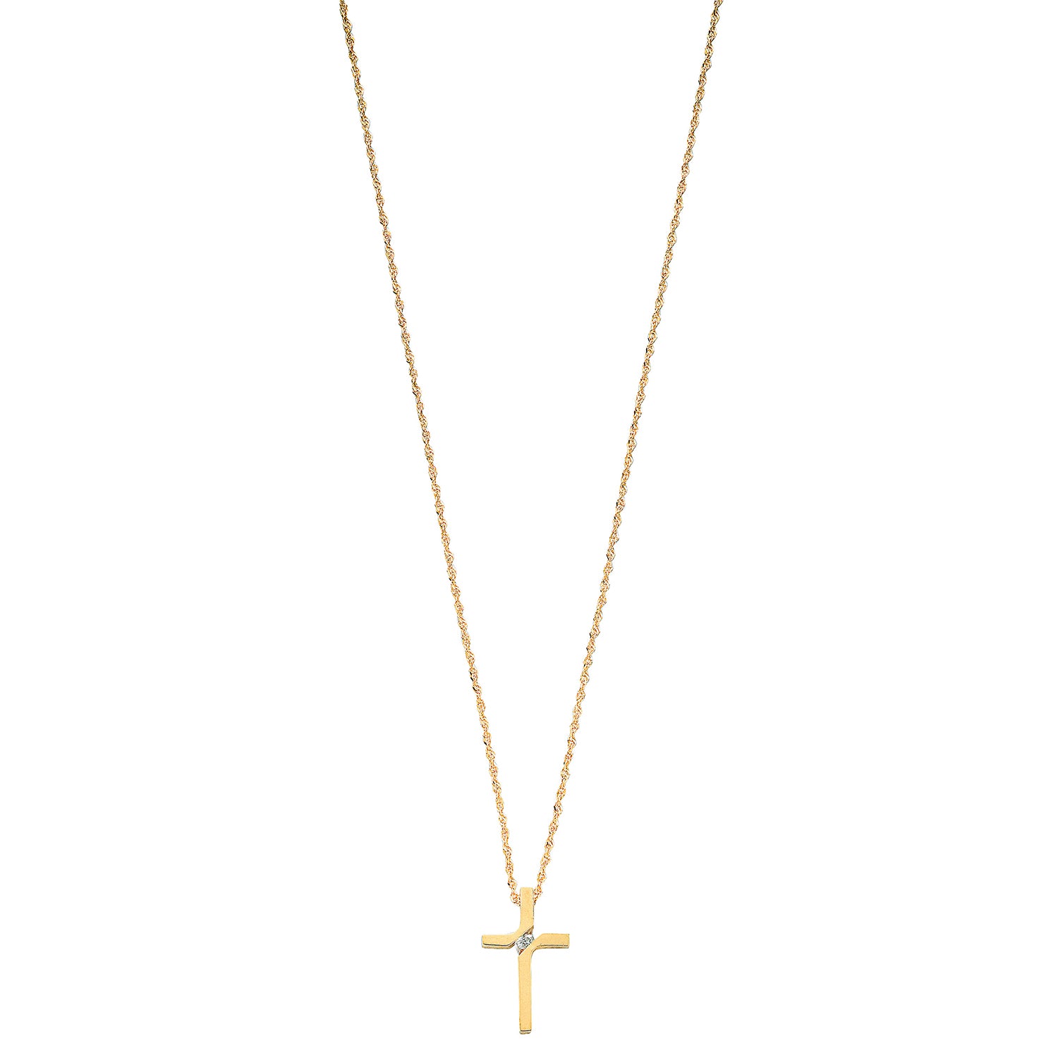 9ct Yellow Gold 0.04ct Diamond Cross Pendant with 18in/45cm Chain