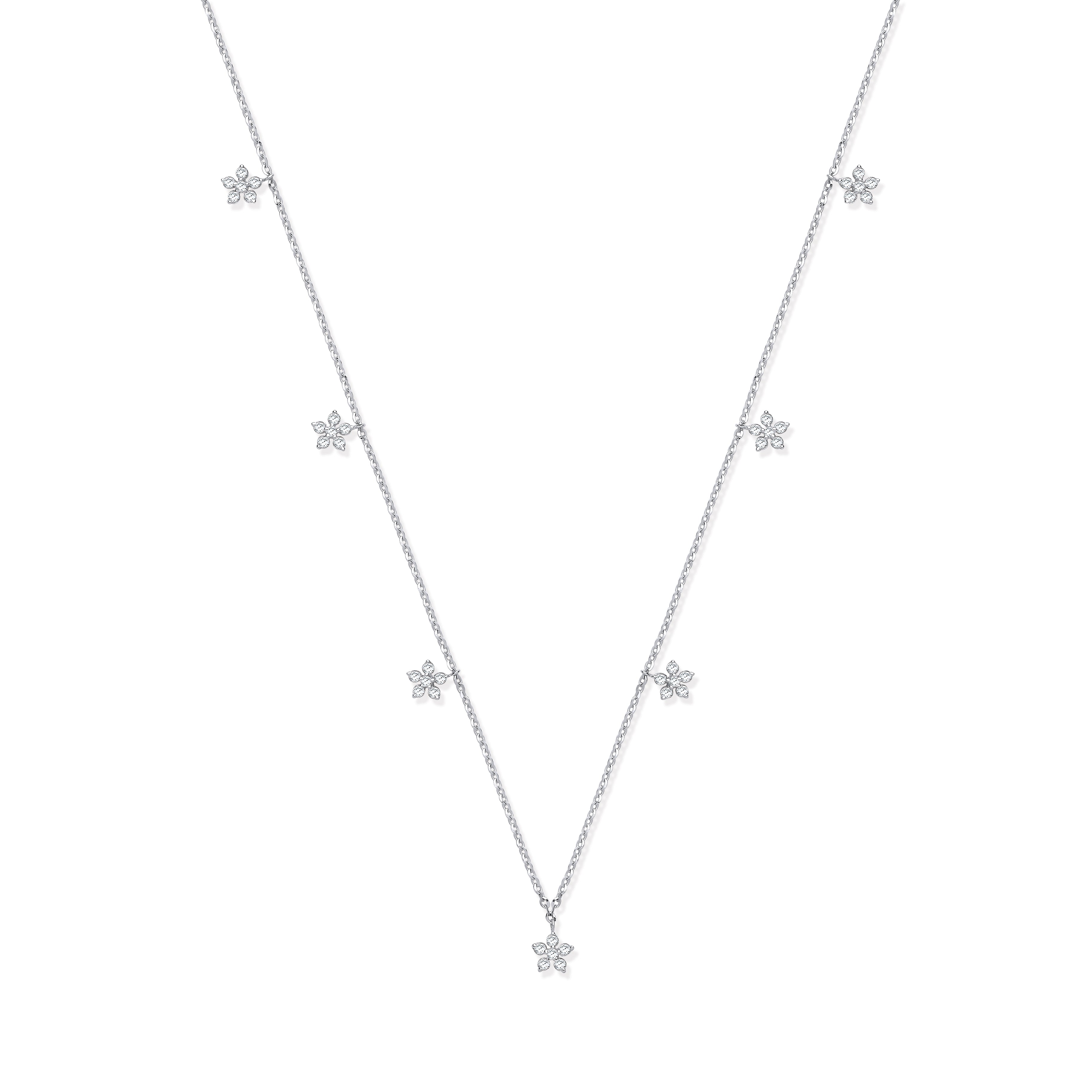 9ct White Gold 0.27ctw 7 Florets Pendant Chain