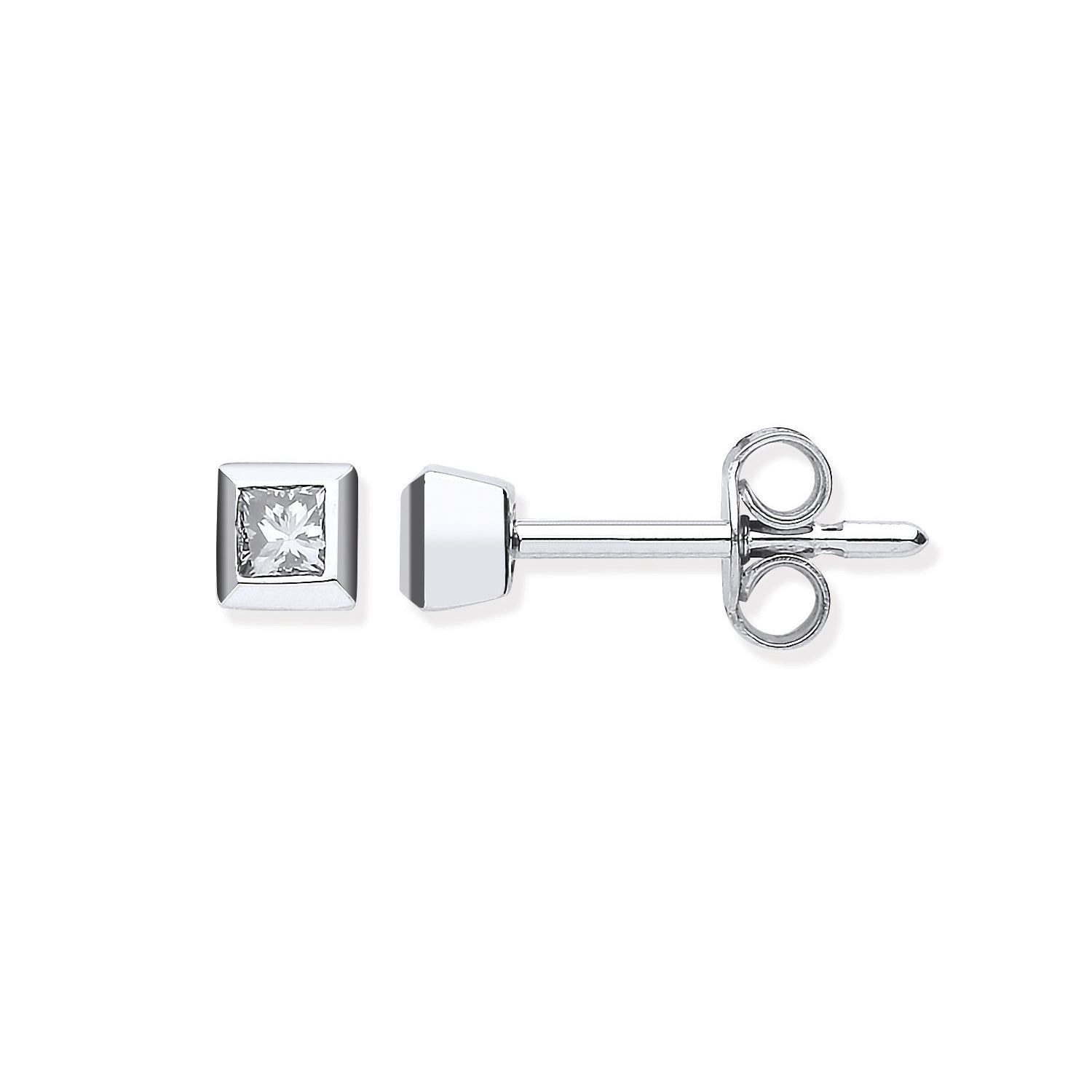 18ct White Gold 0.20ct Rubover Set Princess Cut Diamond Stud Earrings