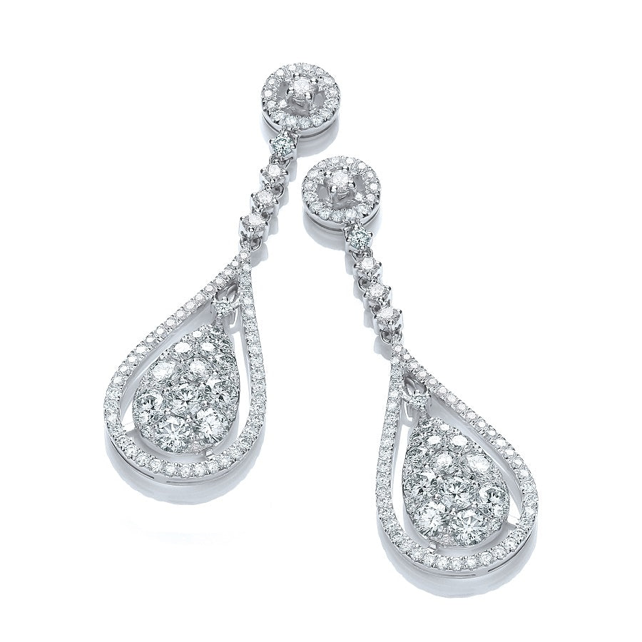 18ct White Gold 3.30ct Diamond Drop Earrings