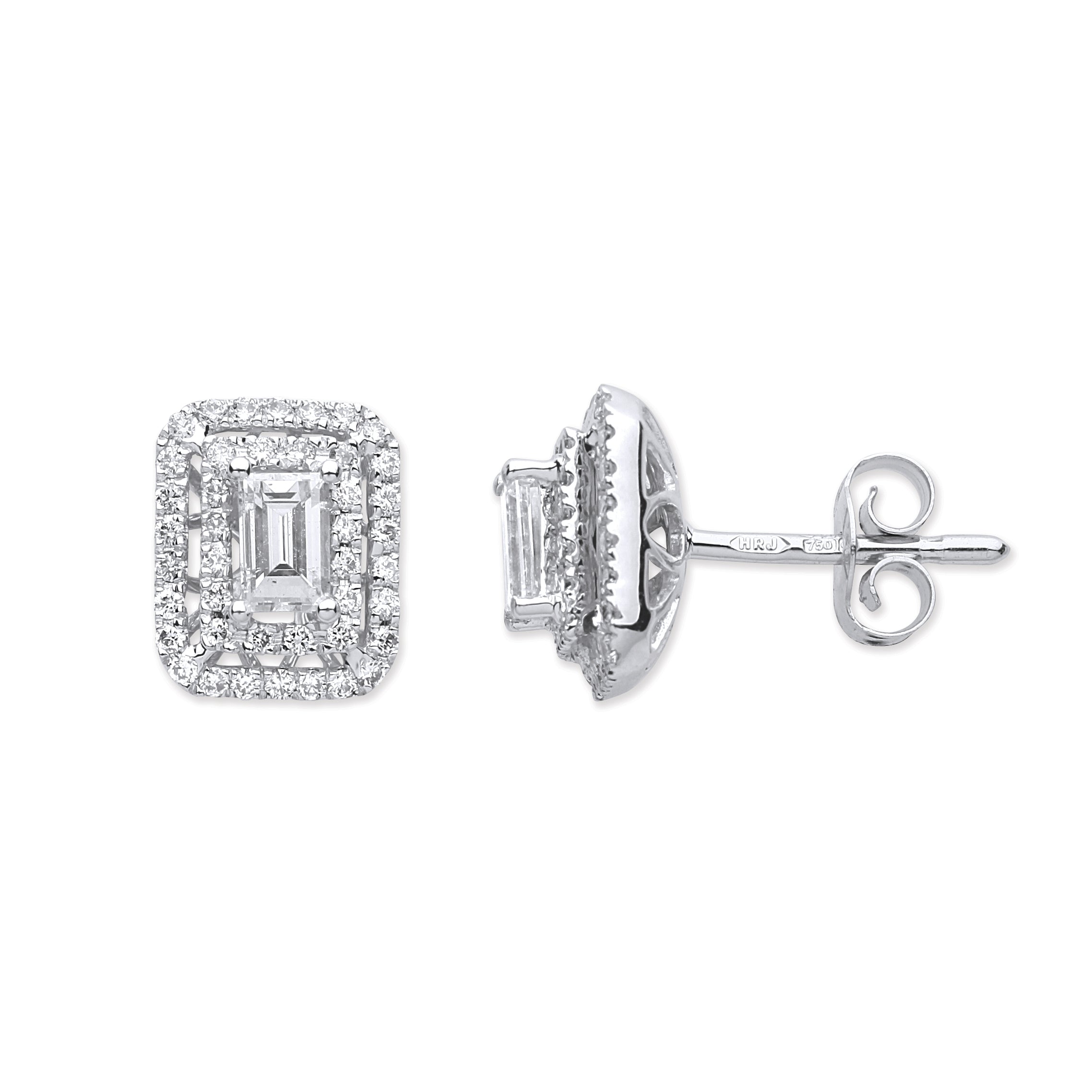 18ct White Gold 0.70ct Emerald Cut Rectangular Diamond Stud Earrings