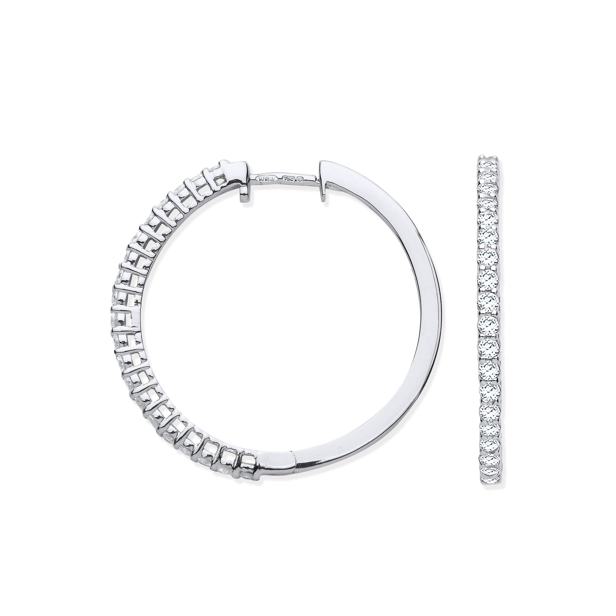 18ct White Gold 0.70ct Claw Set Diamond Hinged Hoop Earrings