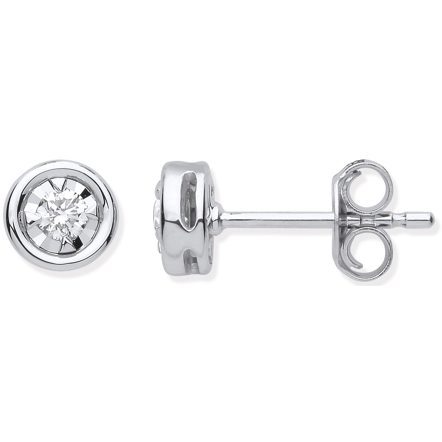 9ct White Gold Rub-Over Illusion Set 0.15ctw Diamond Studs