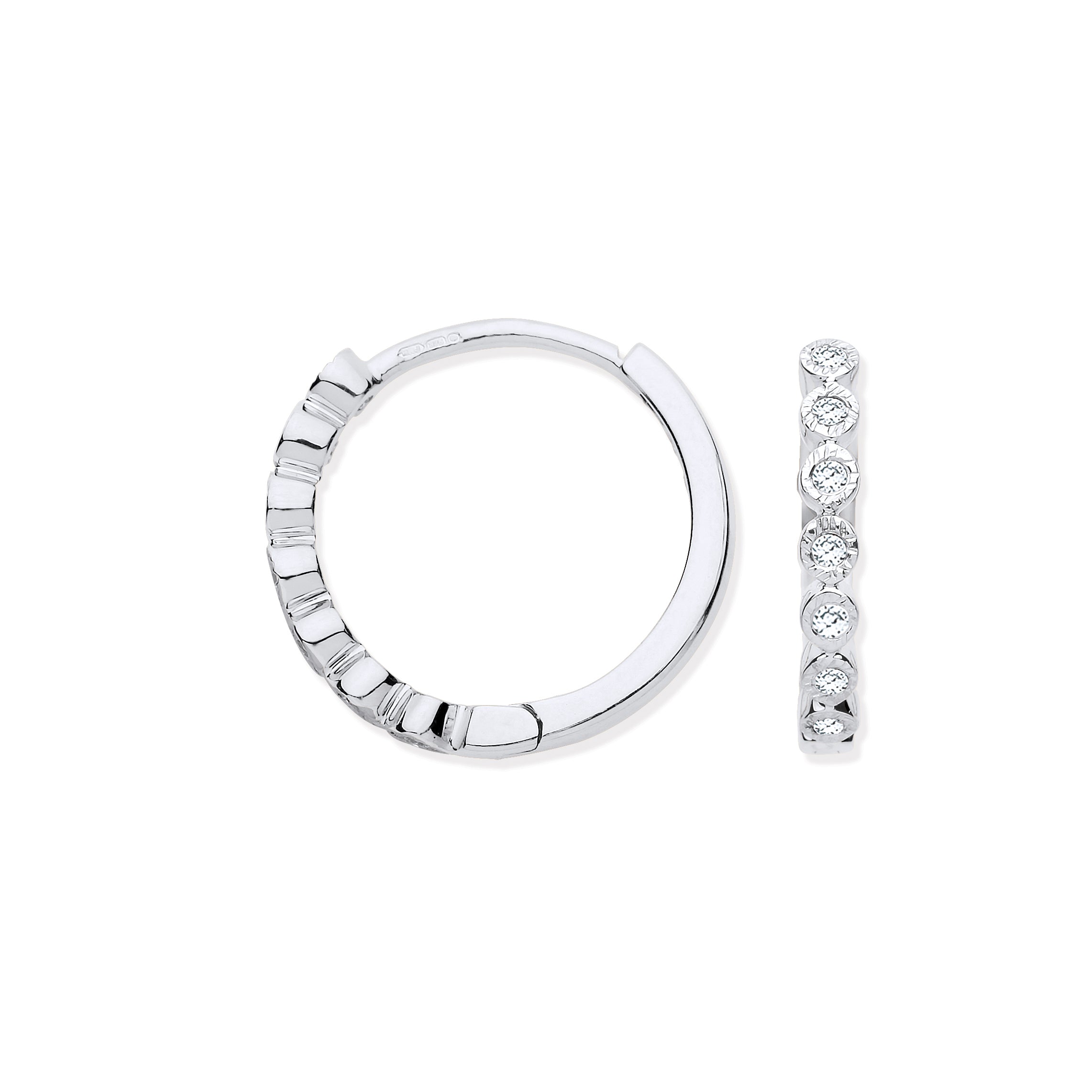 9ct White Gold Round 0.10ctw Diamond Hoops