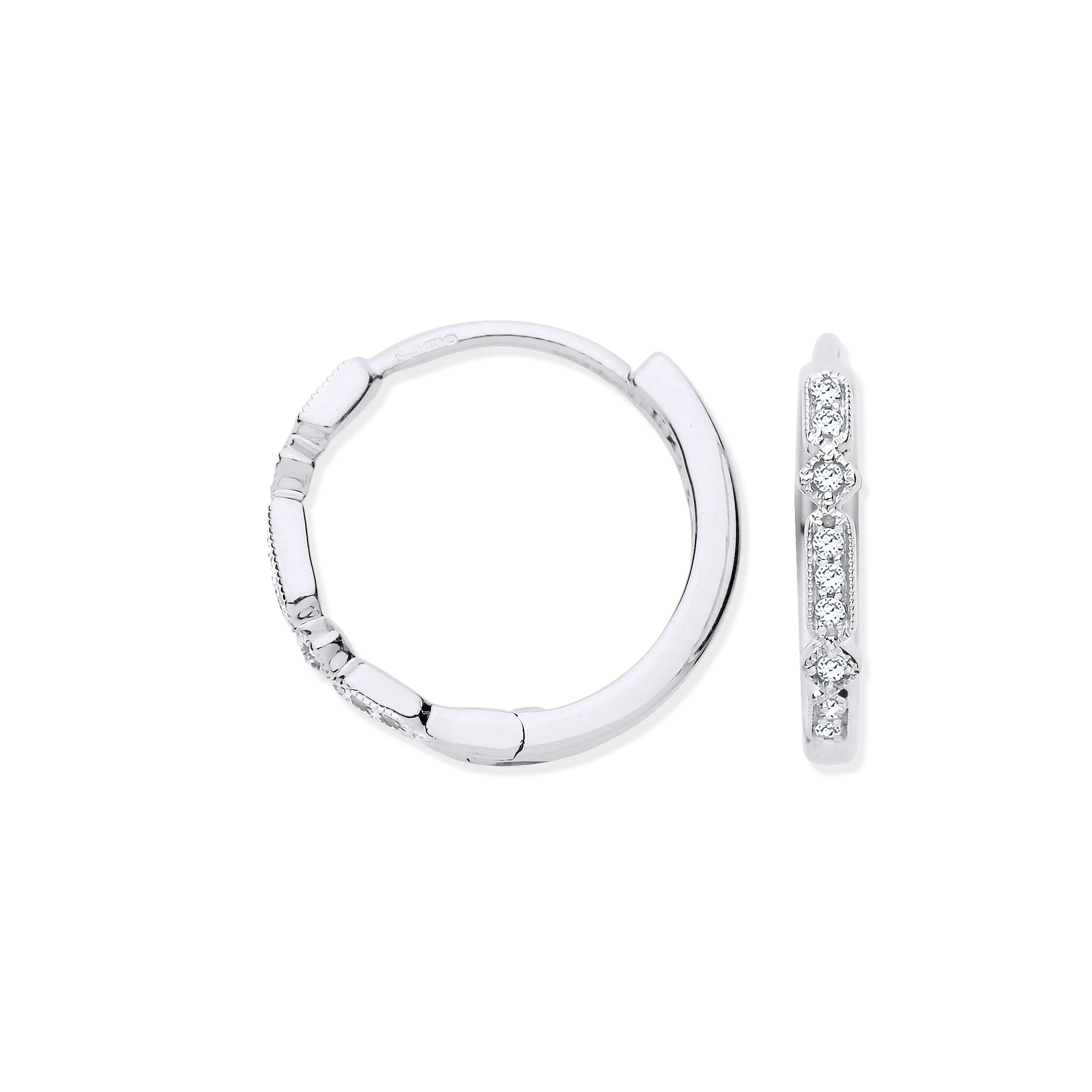 9ct White Gold Round 0.08ctw Diamond Hoop Sleepers Earrings