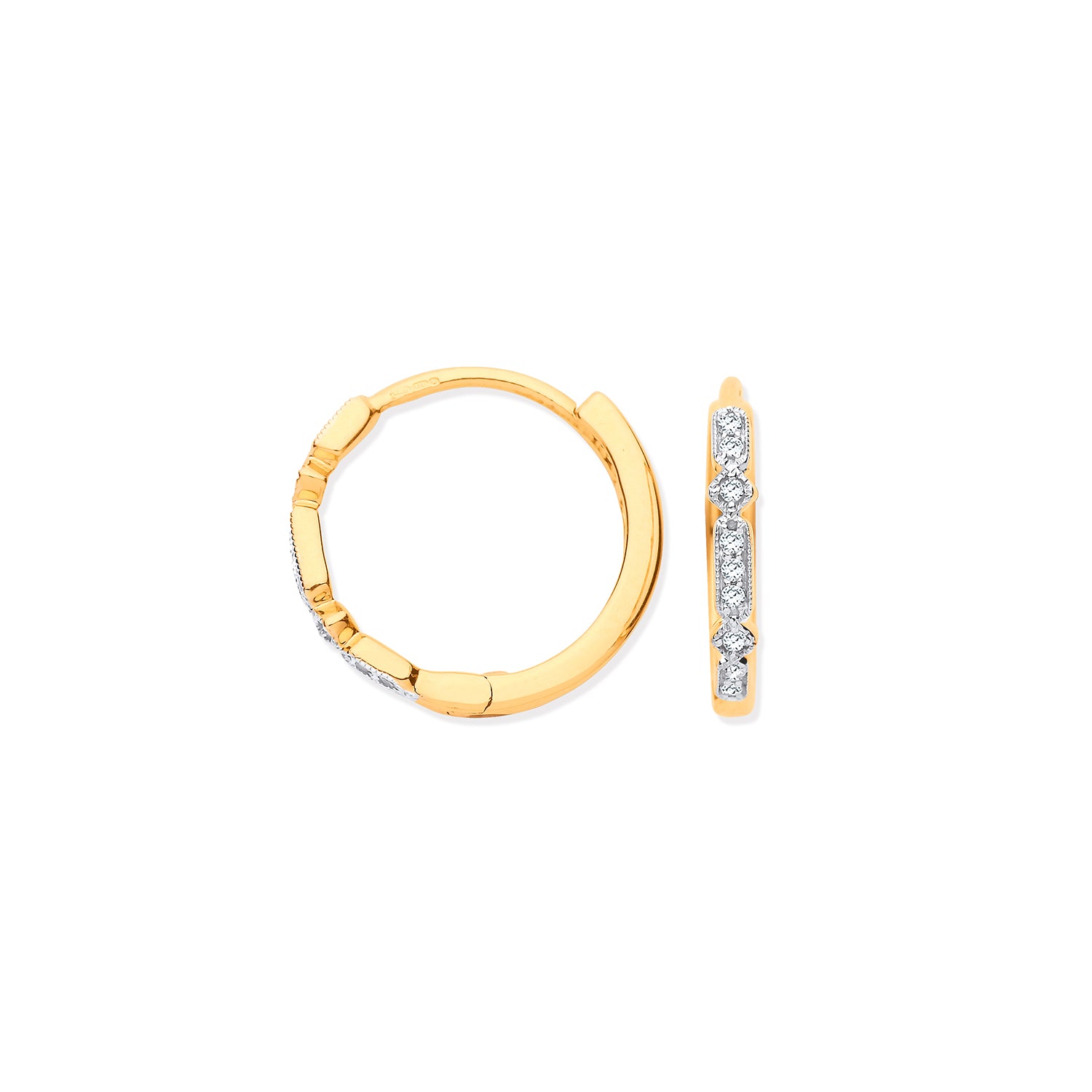 9ct Yellow Gold Round 0.08ctw Diamond Hoops