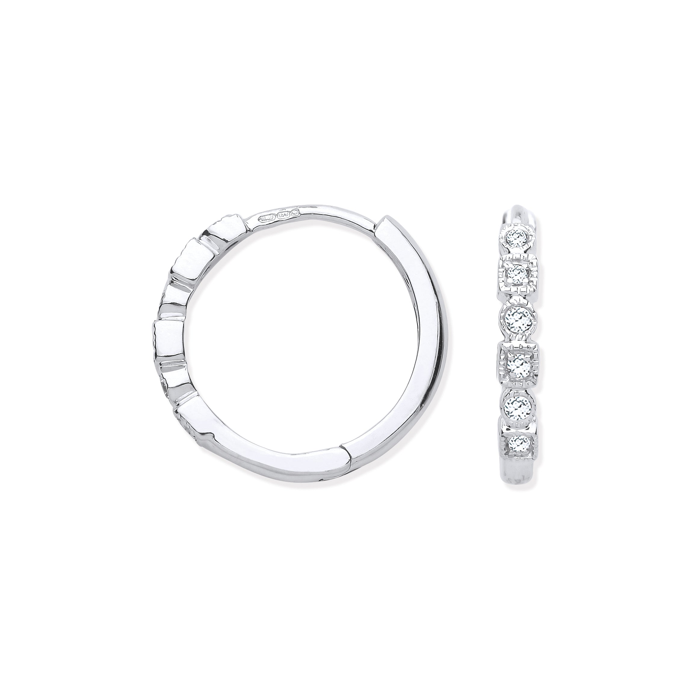 9ct White Gold Round 0.10ctw Diamond Hoops