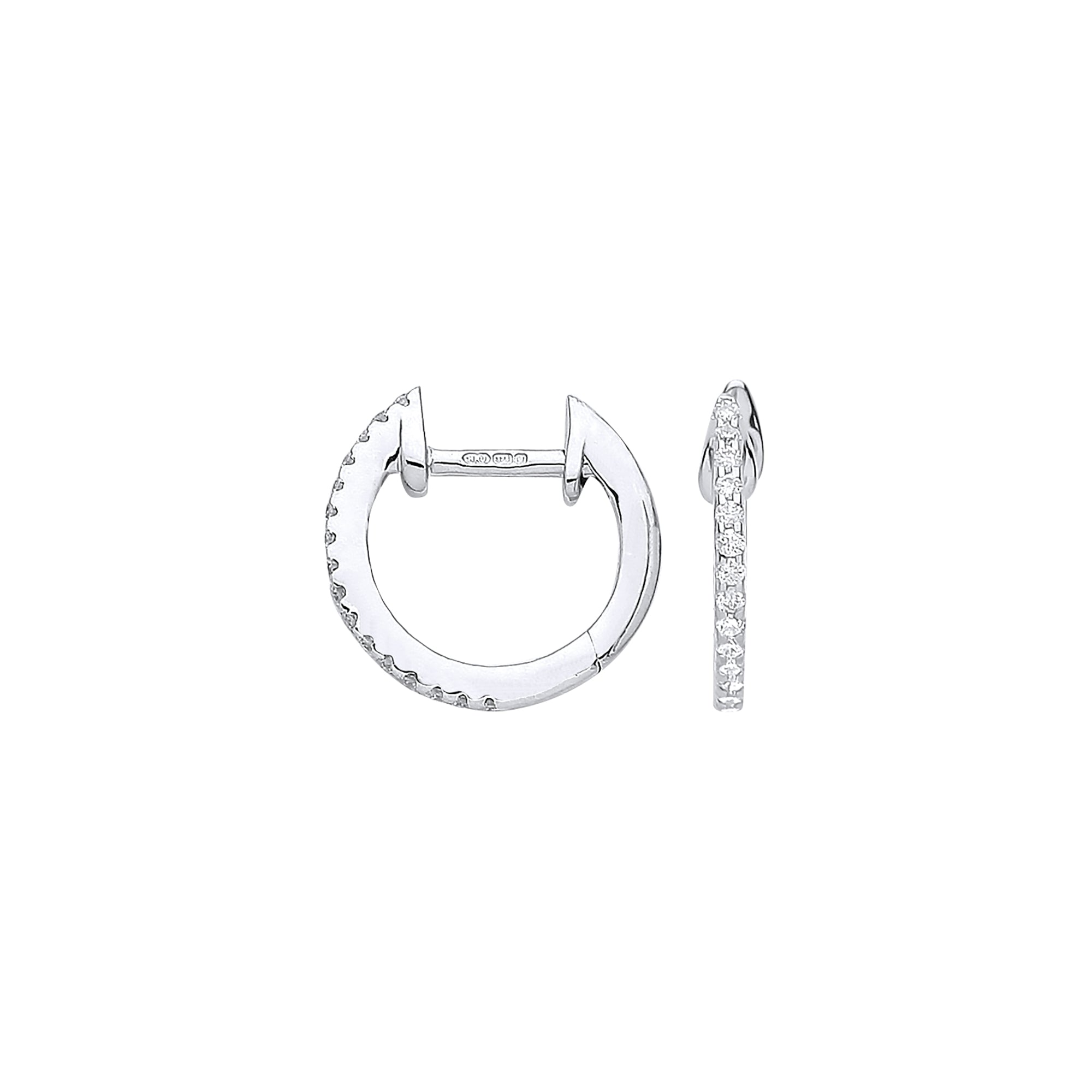 9ct White Gold 0.10ct 12mm Diamond Hoop Earrings