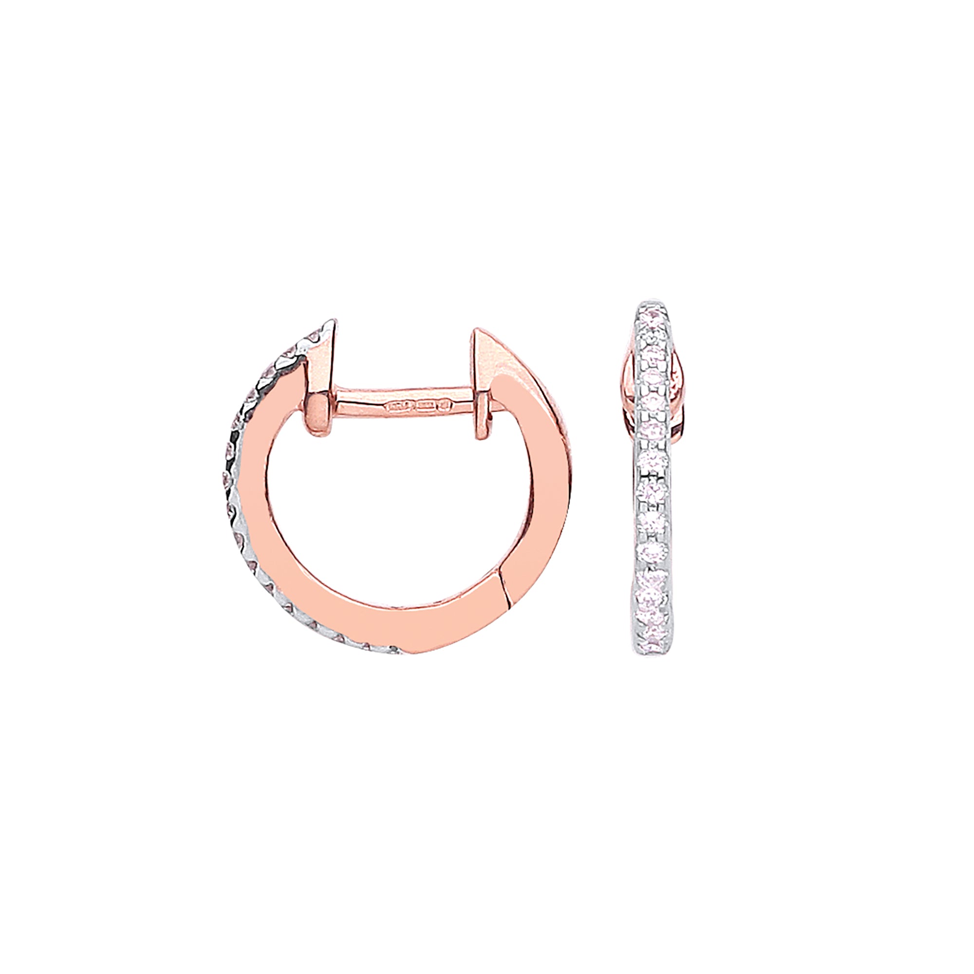 9ct Rose Gold 0.10ct 12mm Diamond Hoop Earrings