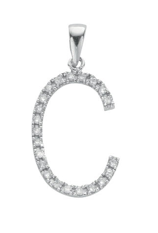 9ct White Gold Diamond Initial Pendants