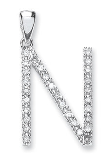 9ct White Gold Diamond Initial Pendants