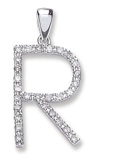 9ct White Gold Diamond Initial Pendants