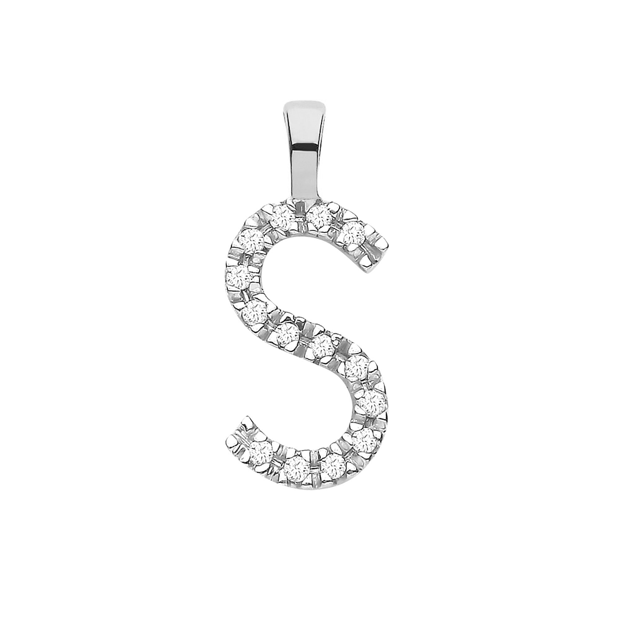 9ct White Gold 0.05ct Diamond Initial Pendant