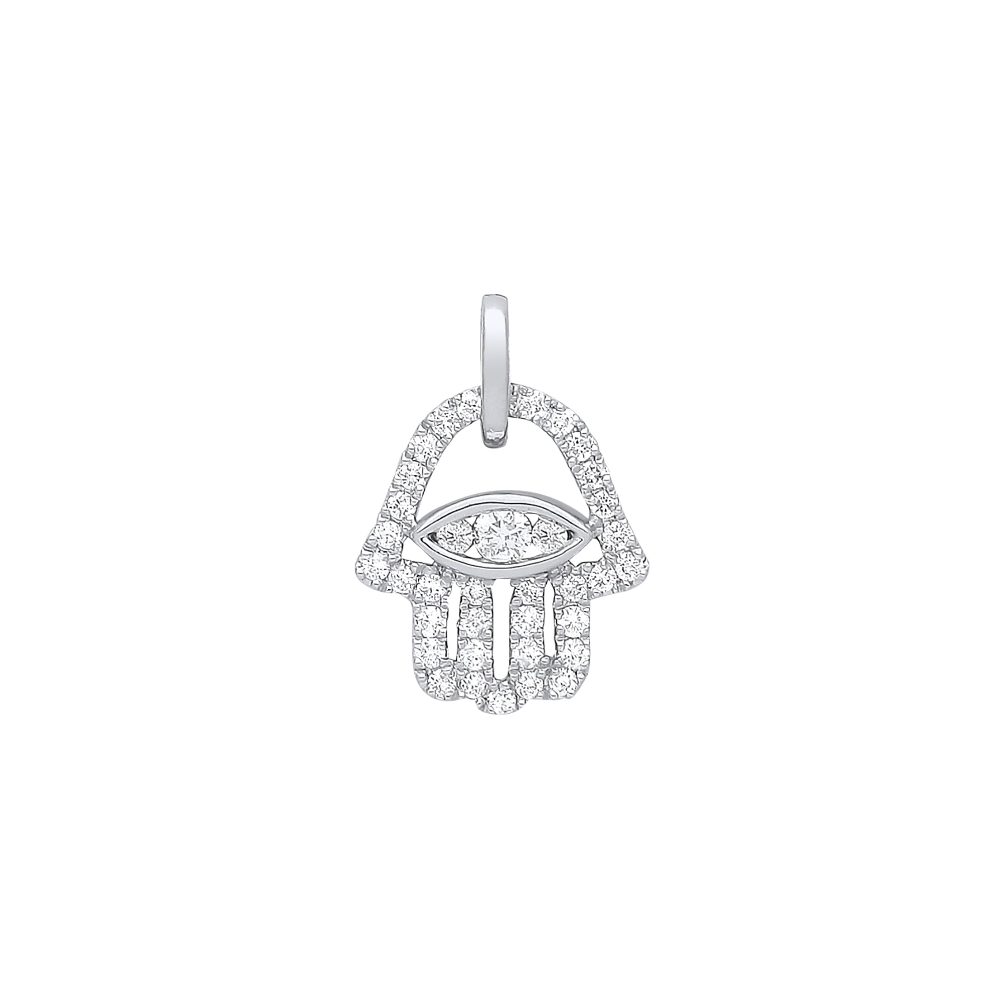 9ct White Gold 0.22ct Diamond Hamza Pendant