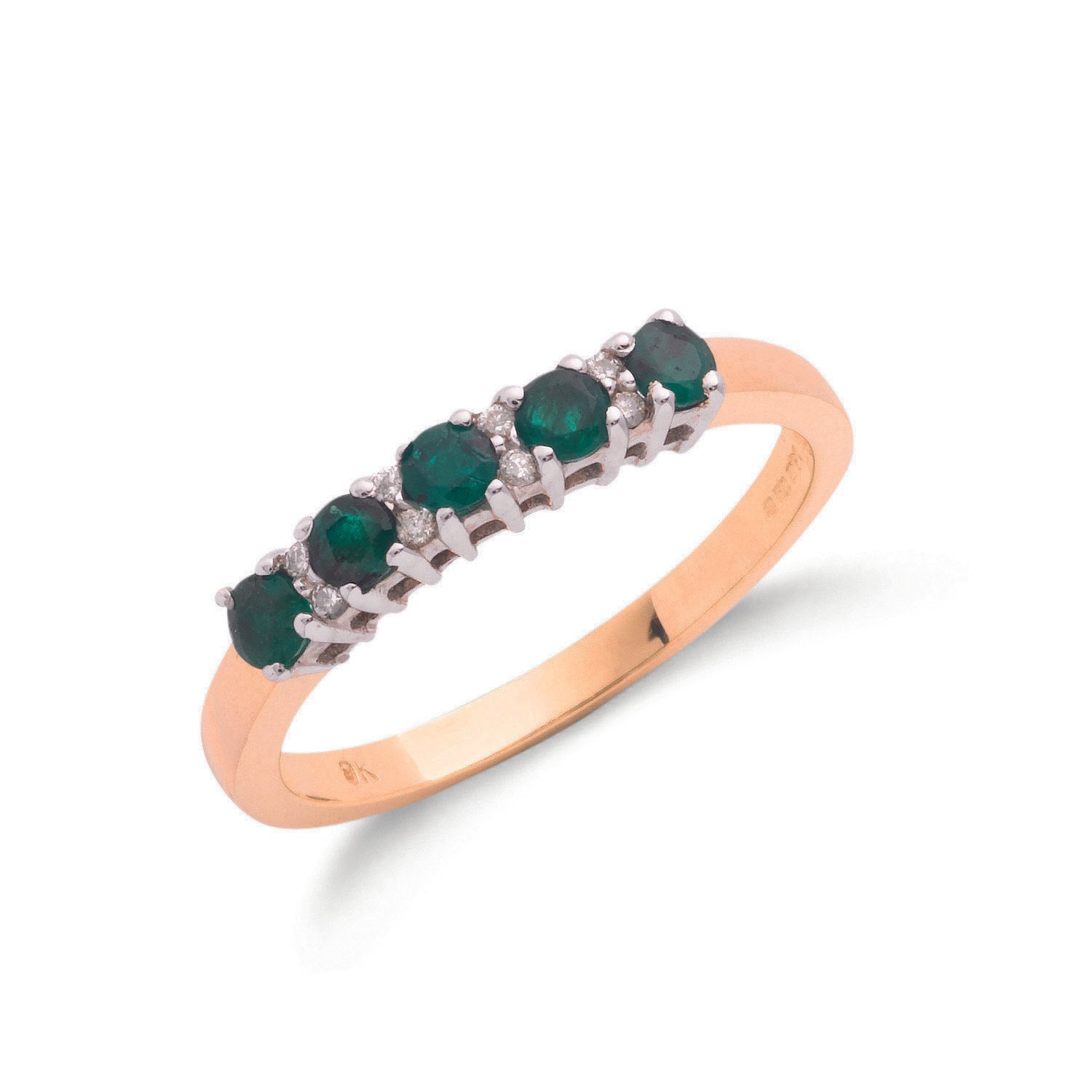 9ct Yellow Gold 0.06ct Diamond & 0.50ct Emerald Eternity Ring