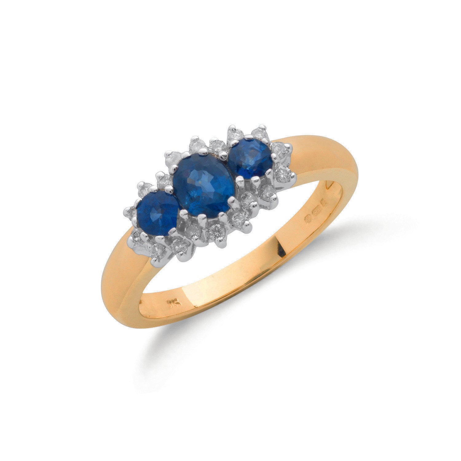 9ct Yellow Gold 0.18ct Diamond & 0.90ct Sapphire Cluster Ring