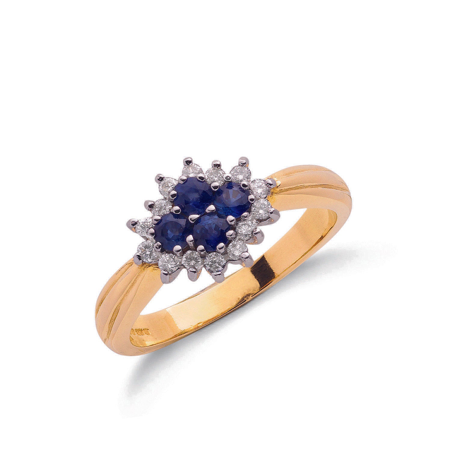 9ct Yellow Gold 0.21ct Diamond & 0.45ct Sapphire Cluster Ring