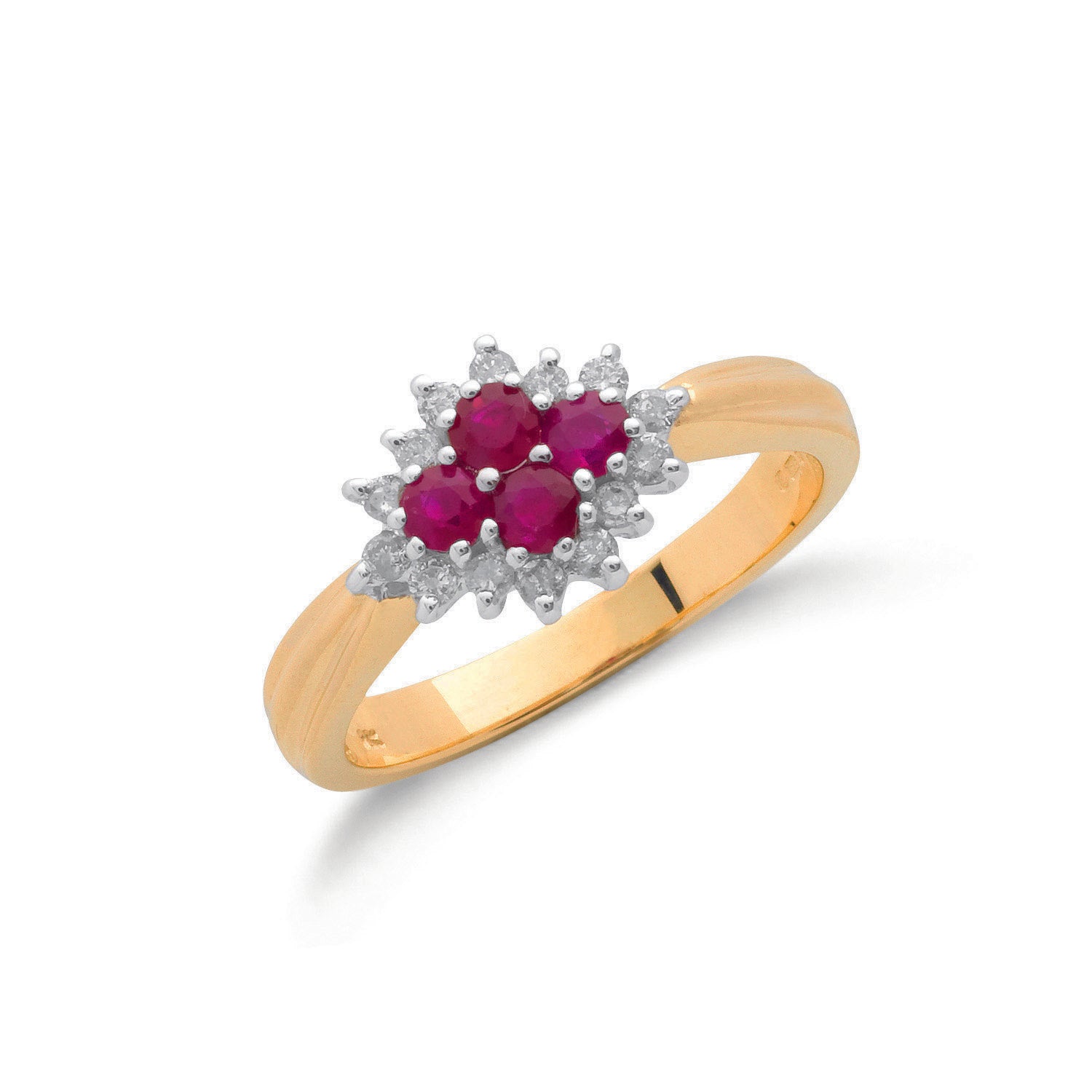 9ct Yellow Gold 0.21ct Diamond & 0.45ct Ruby Cluster Ring