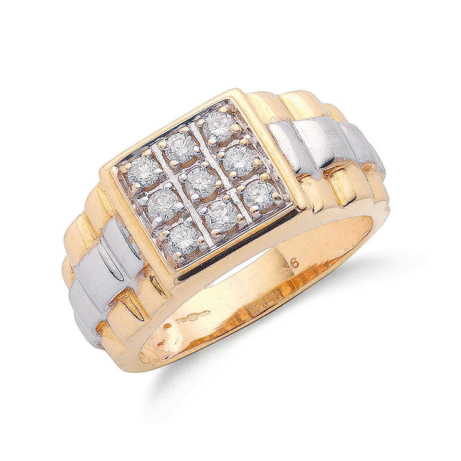 9ct Yellow Gold 0.50ct 9 Stone Fancy Link Gents Diamond Ring