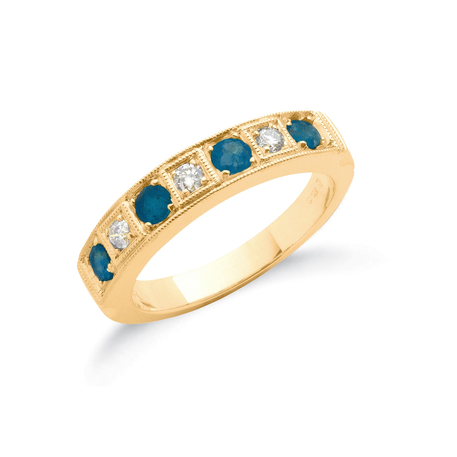 18ct Yellow Gold 0.15ct Diamond & 0.80ct Blue Sapphire Eternity Ring