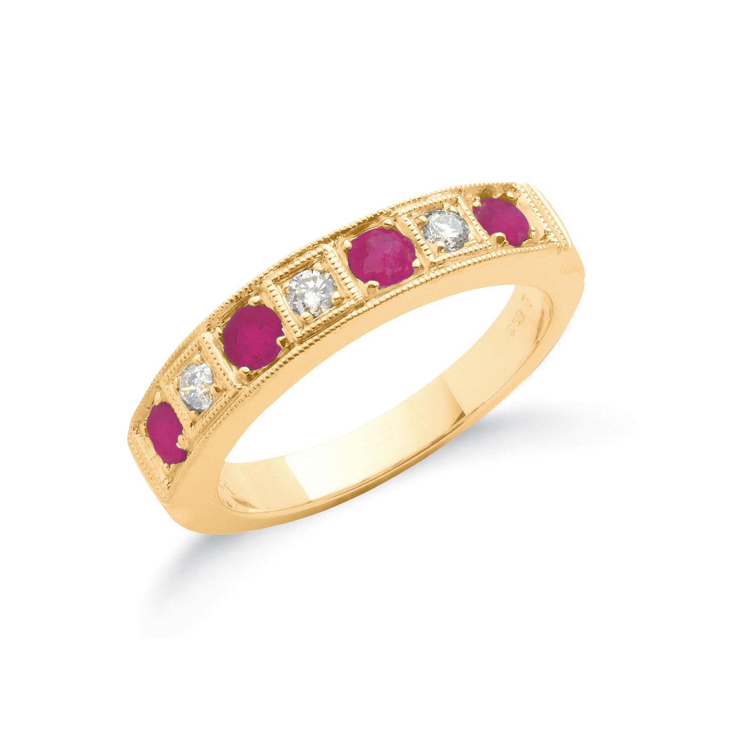 18ct Yellow Gold 0.15ct Diamond & 0.80ct Ruby Eternity Ring – Claro Jewels