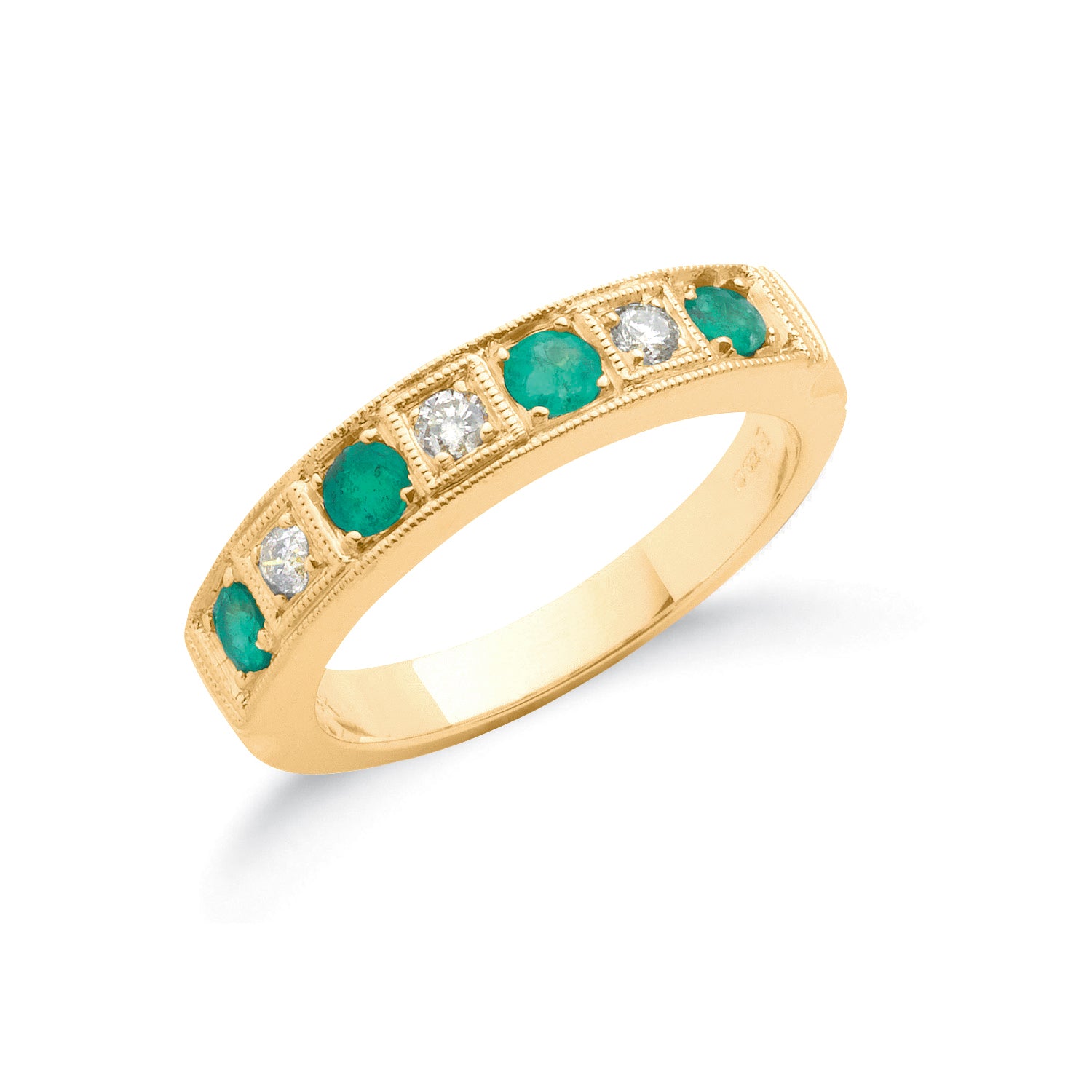 18ct Yellow Gold 0.10ct Diamond & 0.50ct Emerald Eternity Ring approx.