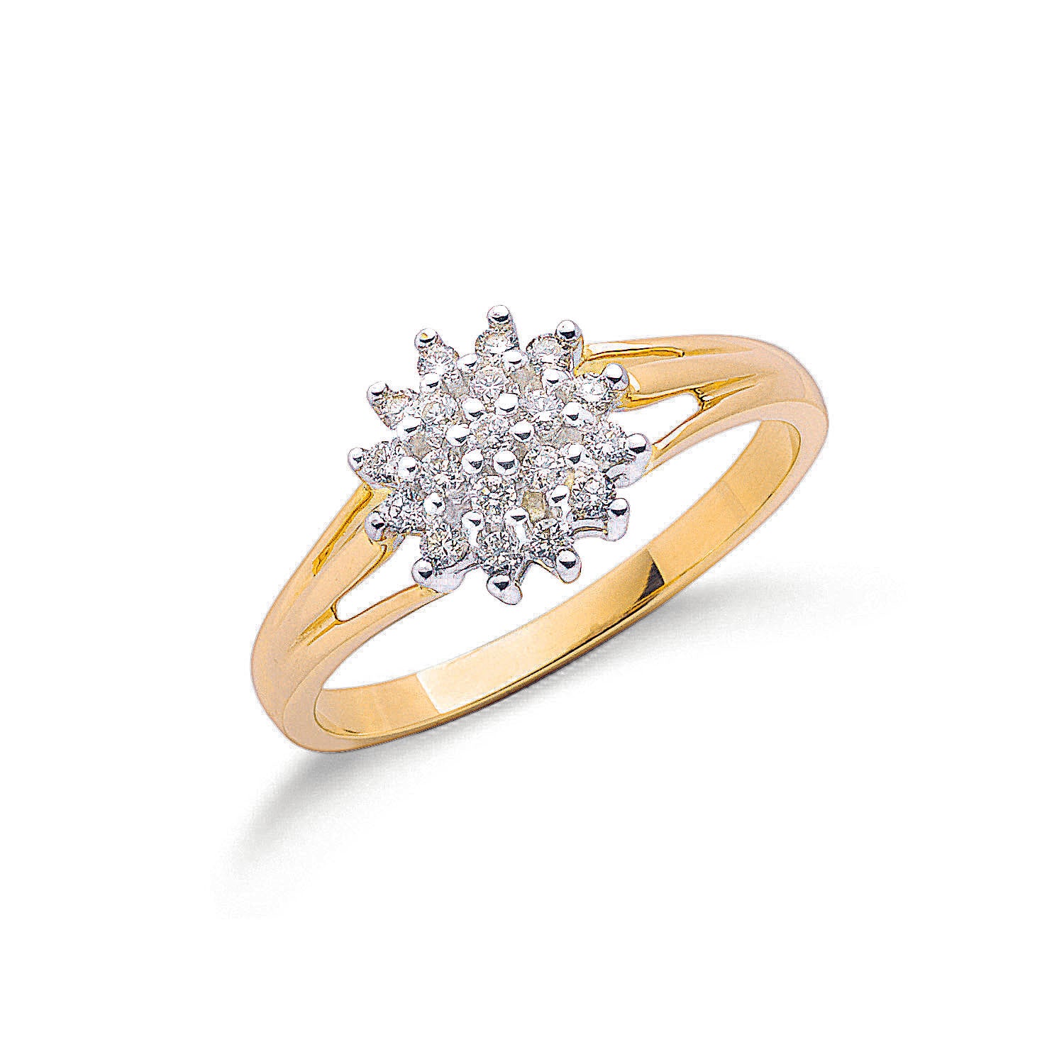 9ct Yellow Gold 0.25ctw Diamond Cluster Ring