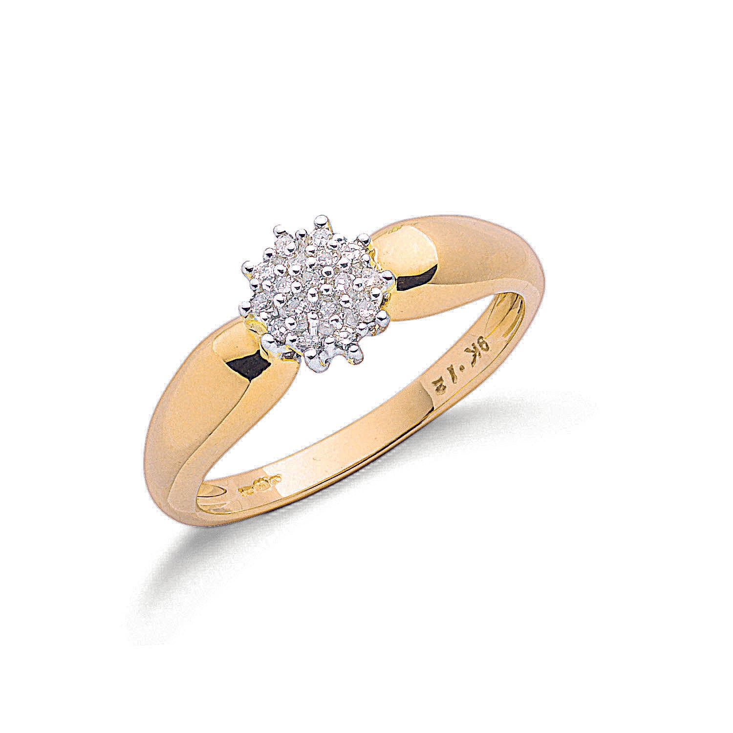 9ct Yellow Gold 0.13ctw Diamond Cluster Ring