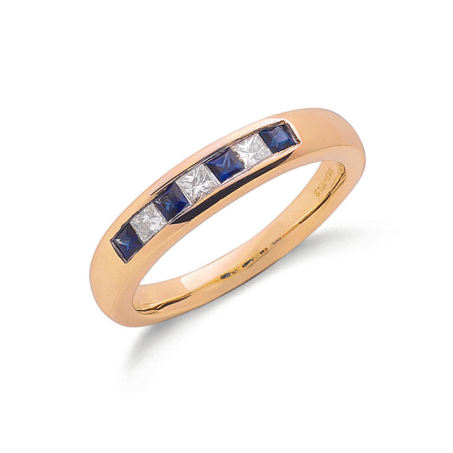 9ct Yellow Gold Princess Cut 0.20ct Diamond & 0.35ct Blue Sapphire