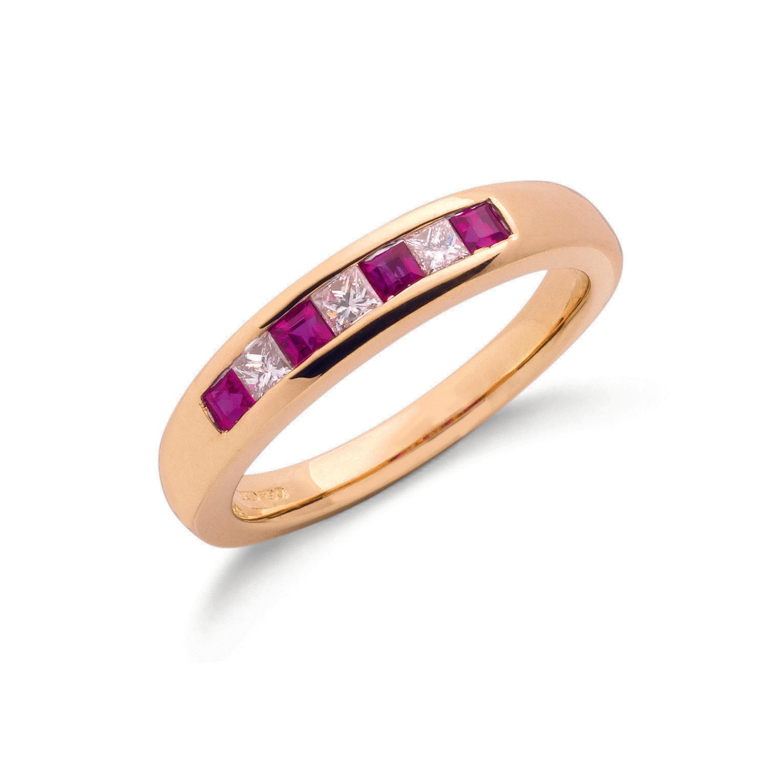 9ct Yellow Gold Princess Cut 0.20ct Diamond & 0.35ct Ruby Eternity Ring