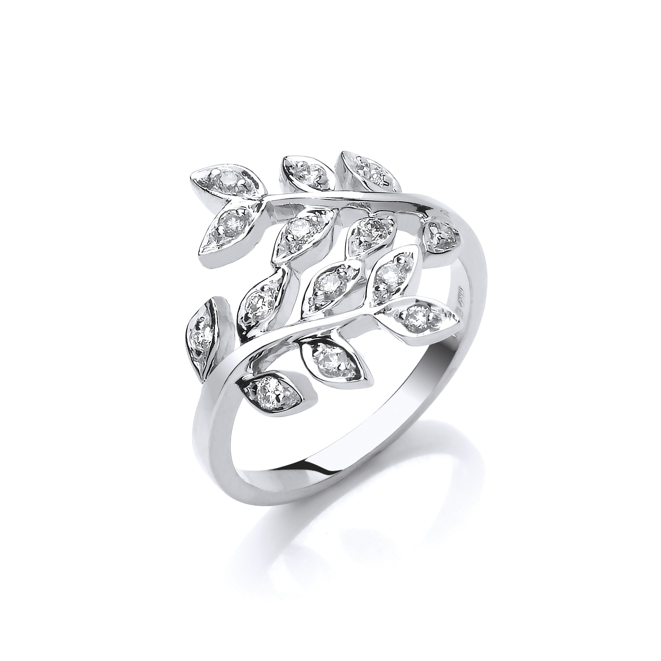 9ct White Gold 0.25ct Diamond Leaf Ring