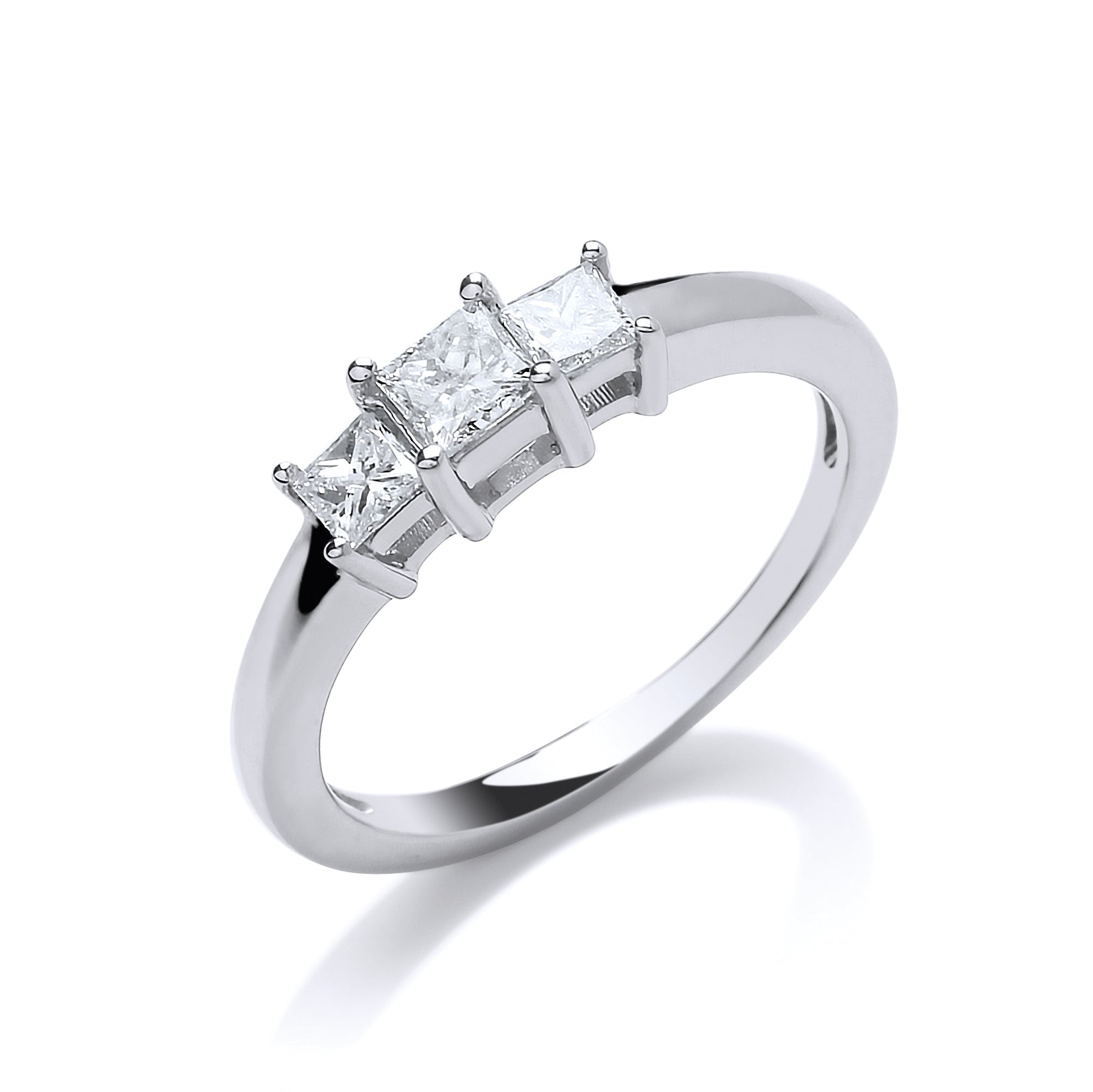 18ct White Gold 0.50ct Princess Cut Diamond Trilogy Ring