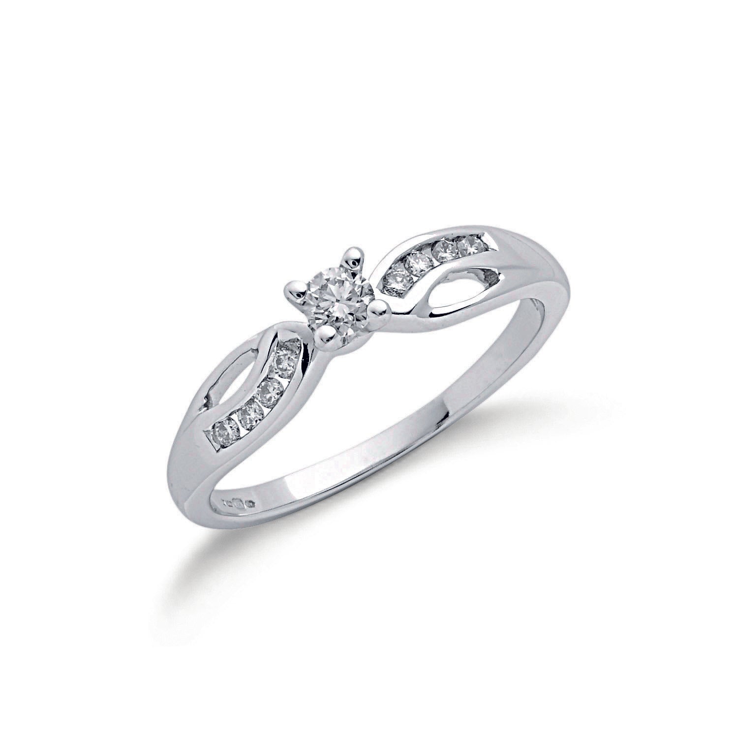 9ct White Gold 0.26ct Diamond Solitaire with Fancy Band Ring