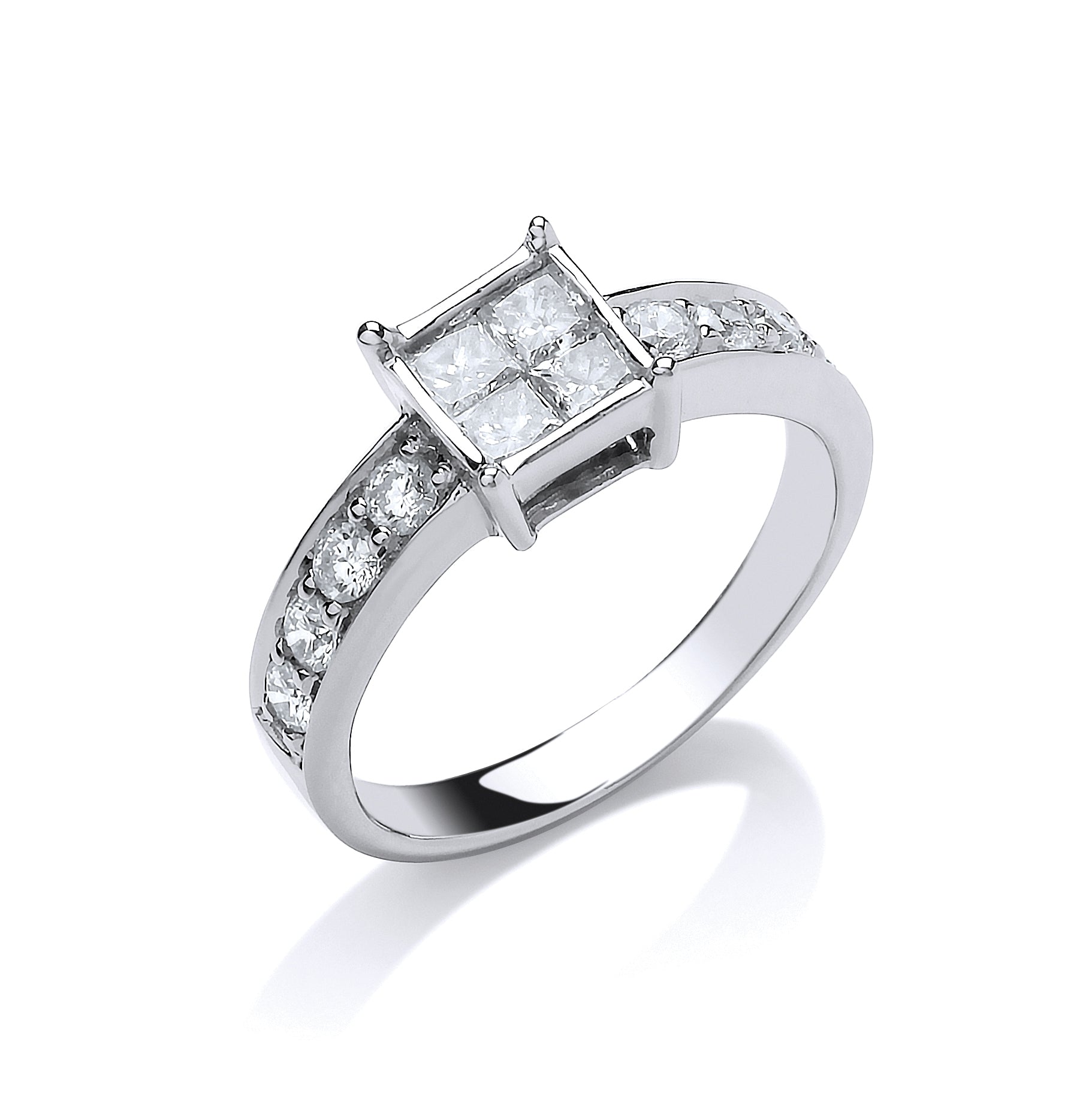 18ct White Gold 0.75ct 4 Stone Centre Princess Cut Diamond Engagement Ring