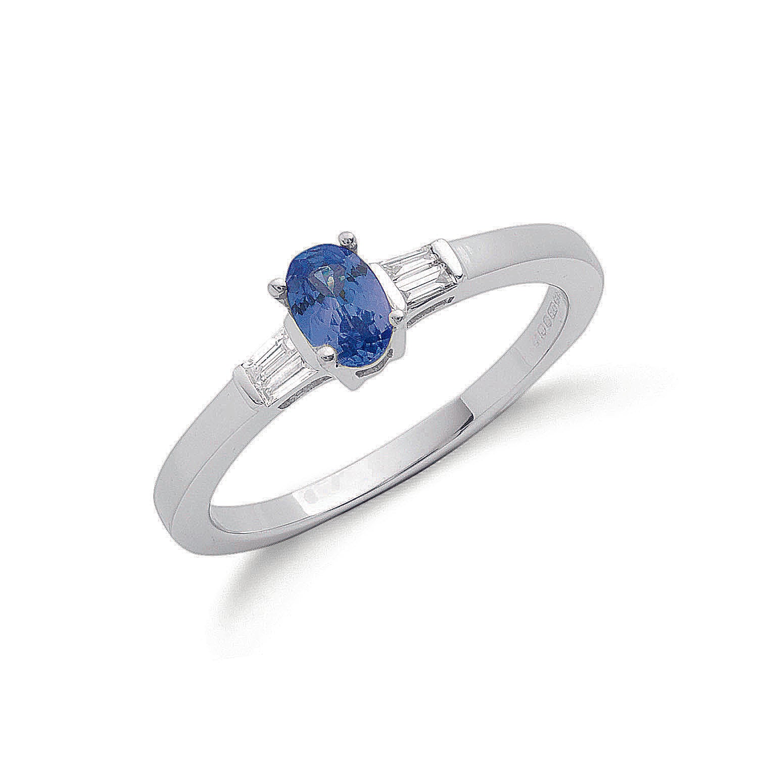 9ct White Gold 0.11ct Diamond Baguette & 0.48ct Tanzanite Ring