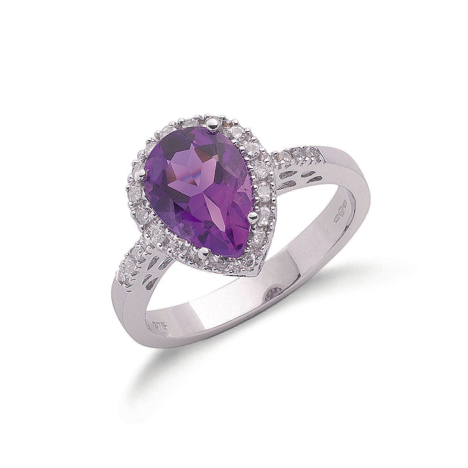 9ct White Gold 0.18ct Diamond & 1.60ct Amethyst Ring