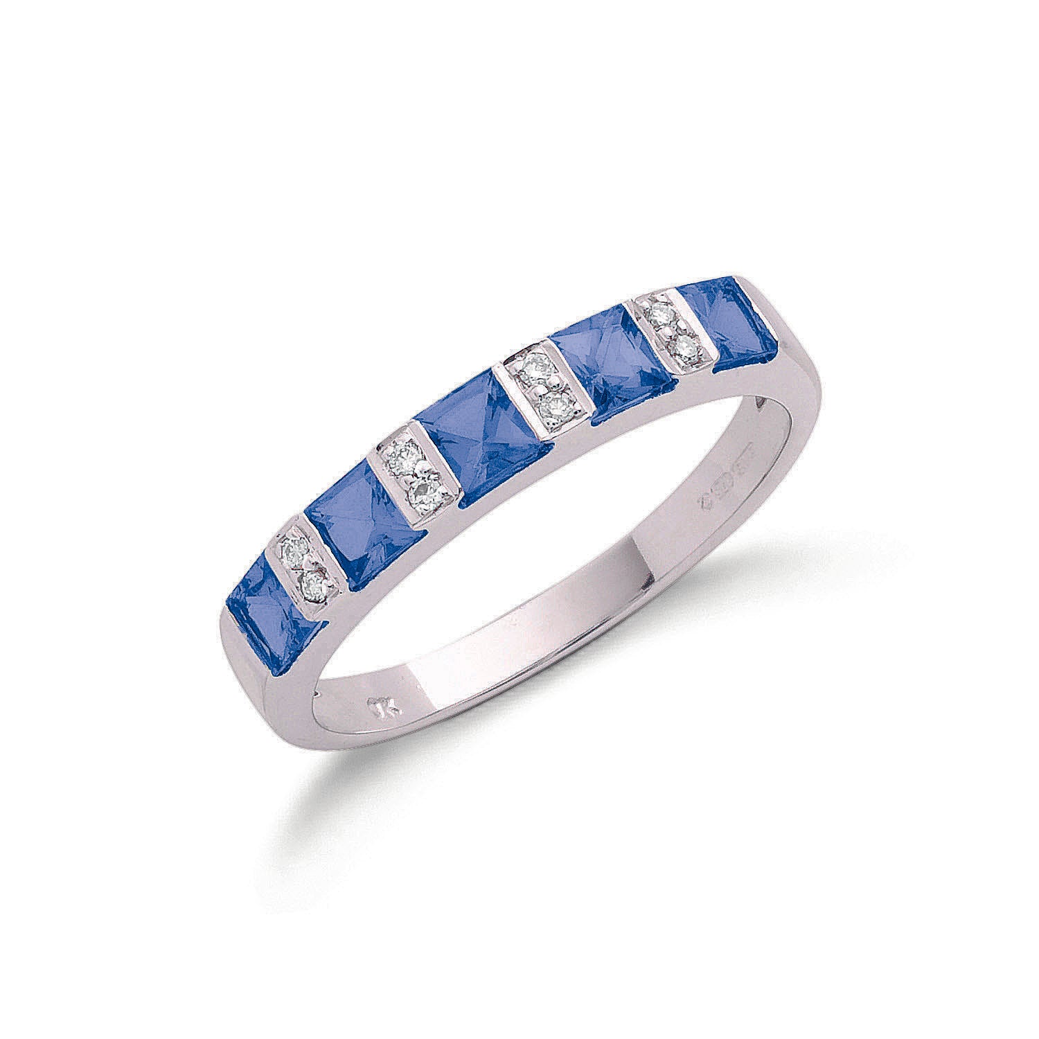 9ct White Gold Diamond & Tanzanite Eternity Ring