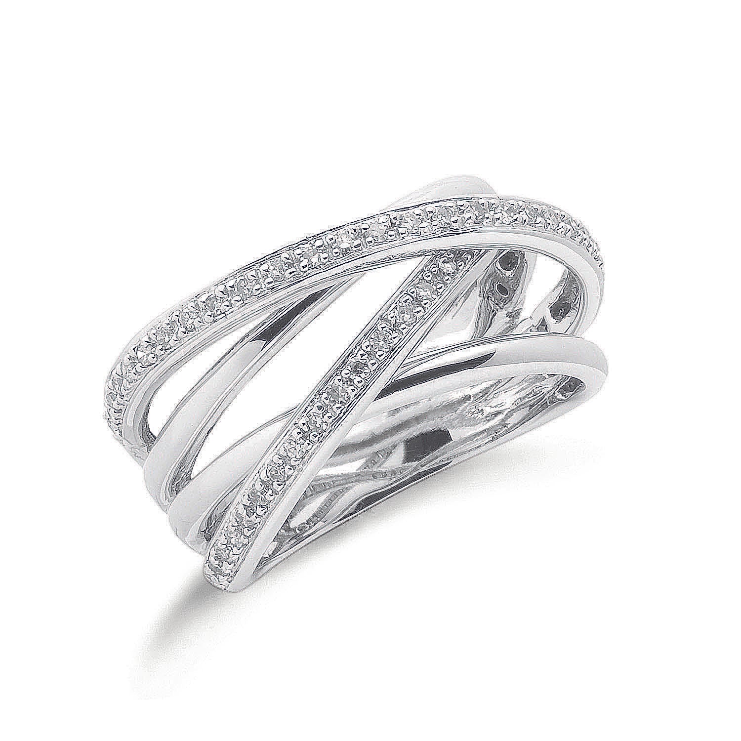 9ct White Gold 0.25ct Diamond Crossover Ring