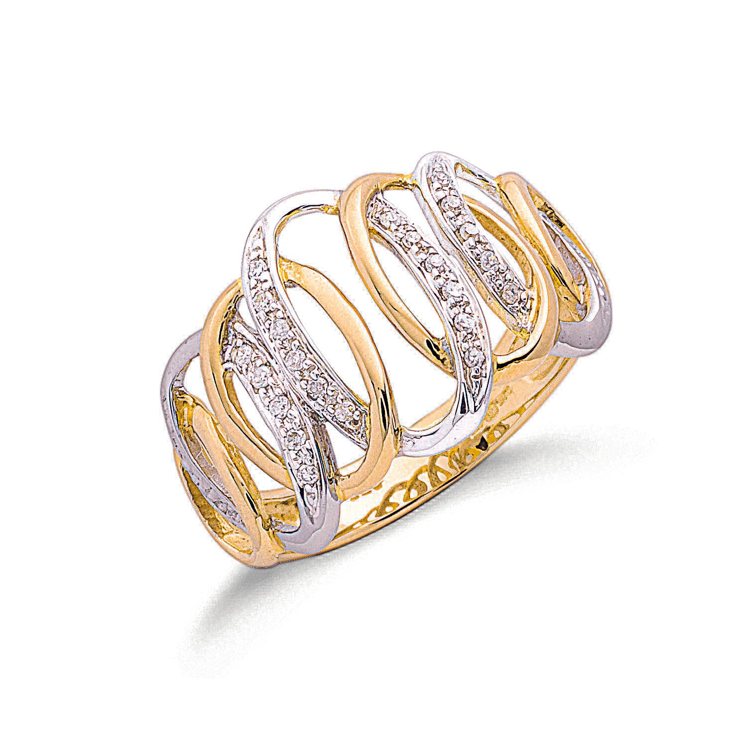 9ct Two Tone White & Yellow Gold 0.10ctw Diamond Ring