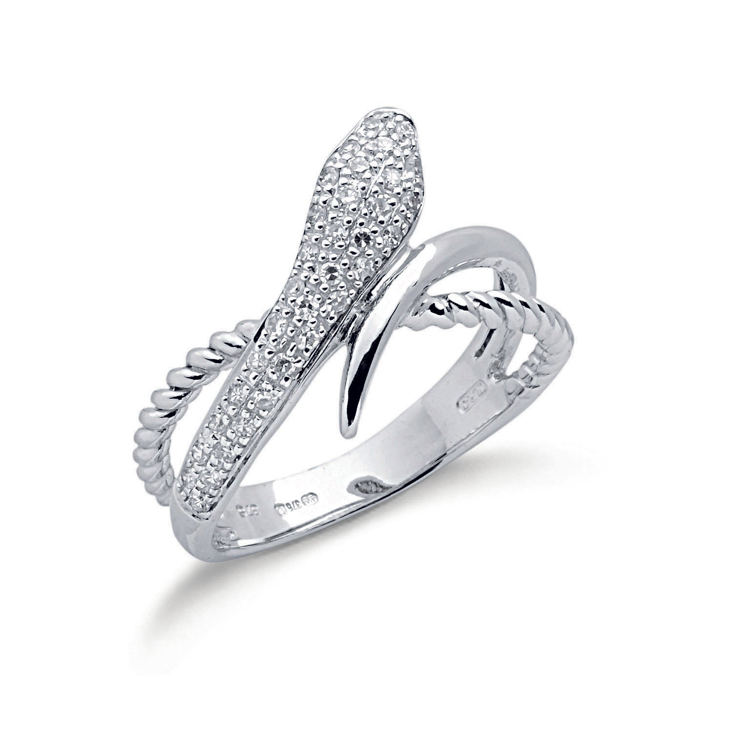 9ct White Gold 0.15ct Diamond Snake Ring