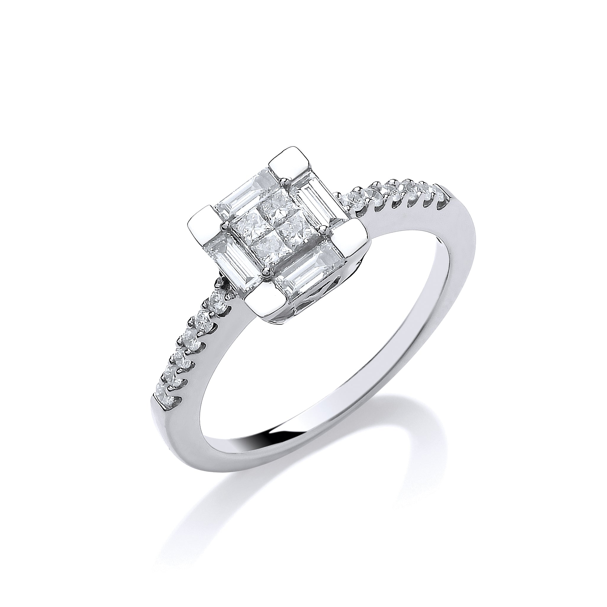 18ct White Gold 0.50ct Princess Cut Centre Diamond Ring