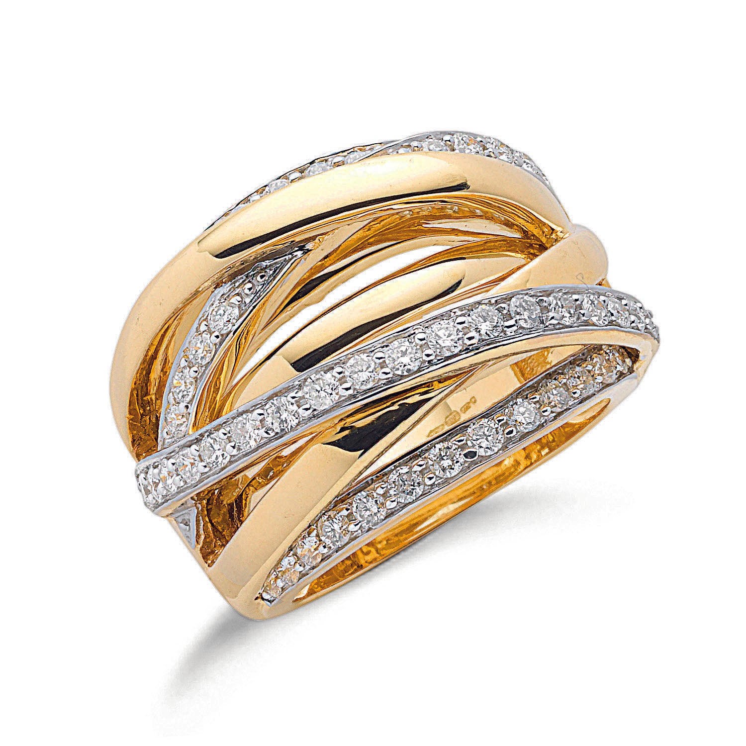 9ct Yellow Gold 1.00ctw Diamond Crossover Ring